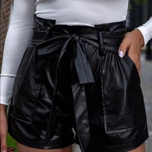 Leather high rise shorts